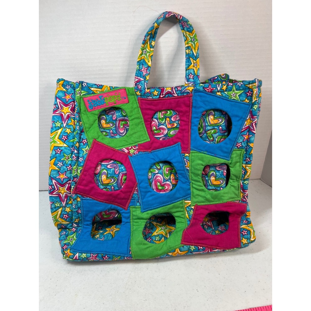 Jack Popz Quilted Webkinz Plush Carrier Tote Bag Multi-Color Hearts stars